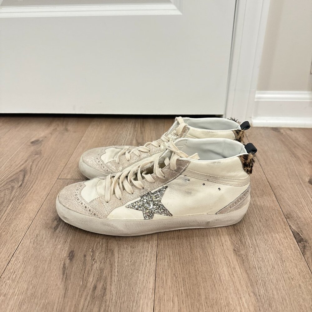 GOLDEN GOOSE Mid Star Sneaker (Women) in White/ Platinum/ Leo Size 9US / 39EU - Picture 7 of 15